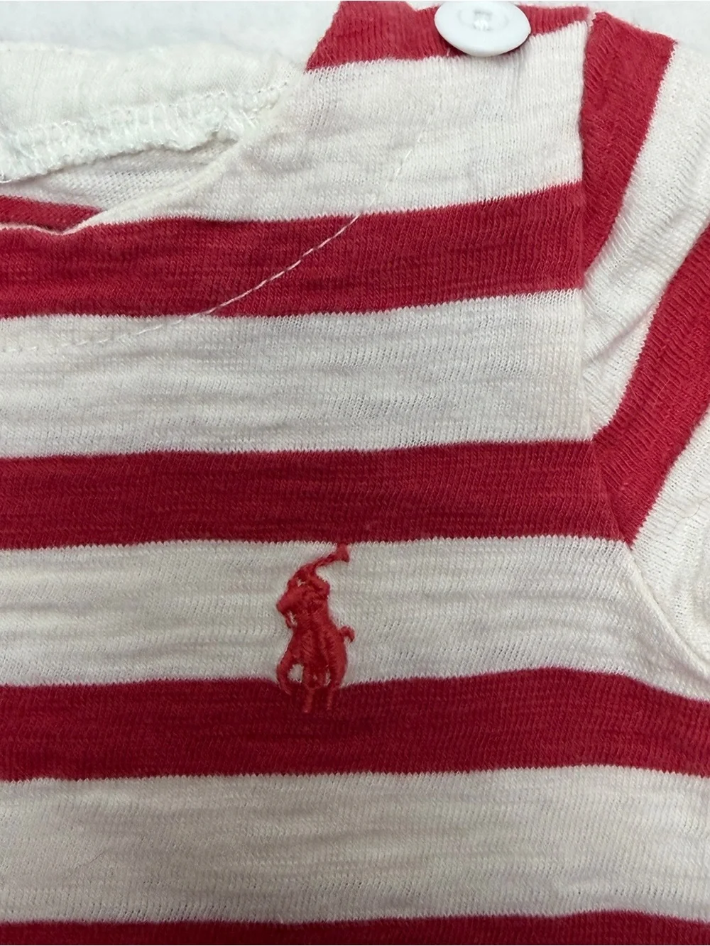 Ralph Lauren Baby Girl 3M Red White Stripe Ruffle Hem Dress 100% Cotton Nautical